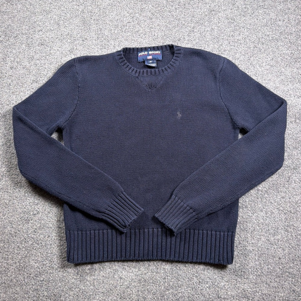 Polo Sport Ralph Lauren Sweater Men Medium Navy Blue Cotton Knit Crewneck